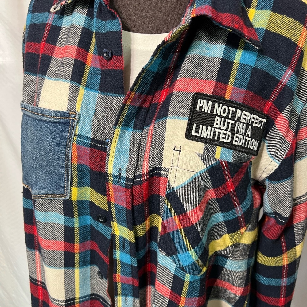 Upcycled Super Mario Plaid Flannel Shirt - Picture 3 of 4